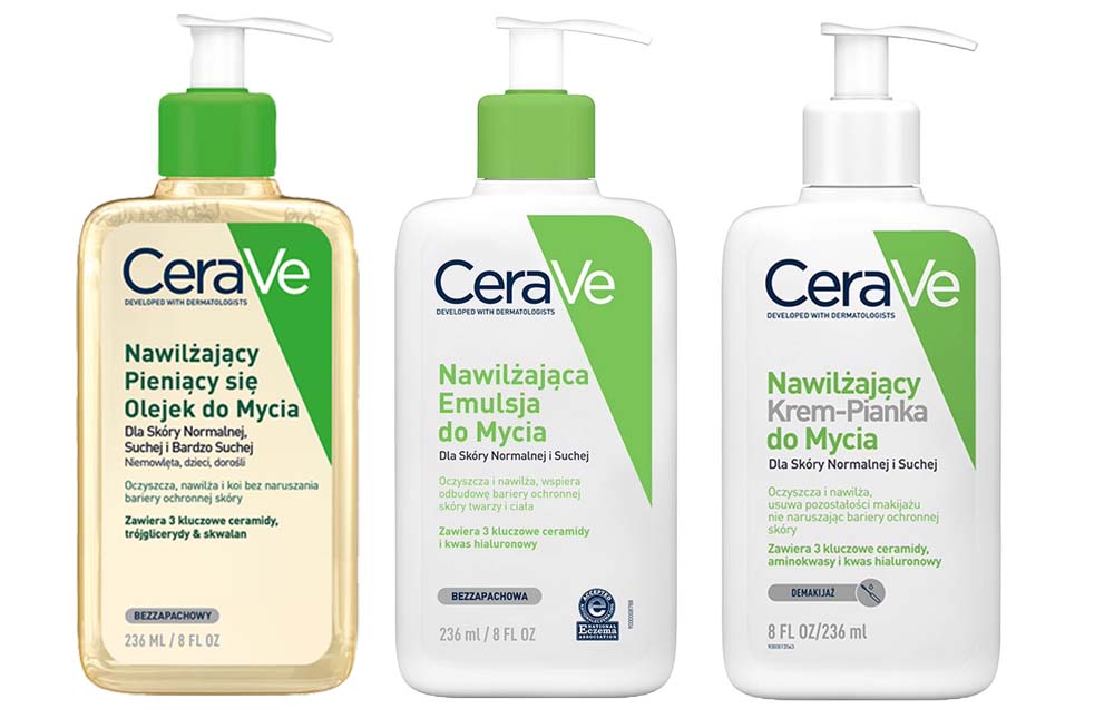 CeraVe nawilżający pieniący się olejek do mycia twarzy, CeraVe nawilżający krem - pianka do mycia twarzy,CeraVe nawilżająca emulsja do mycia twarzy